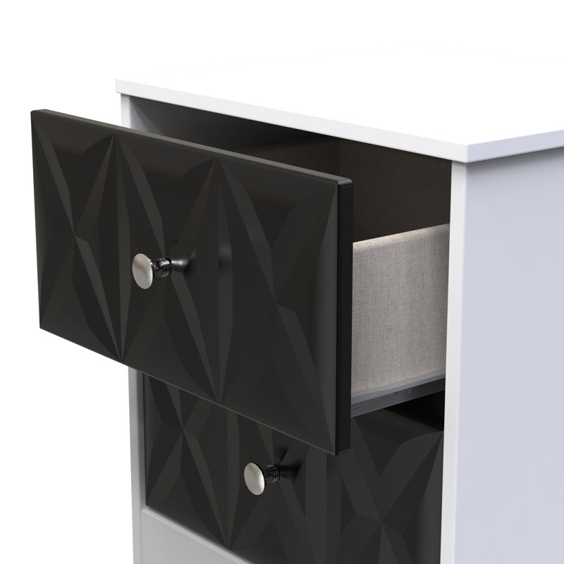 San Jose Bedside Table, Deep Black/White Matt