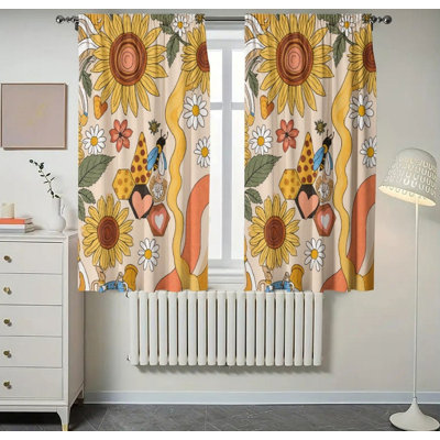 Sunflower & Bee Pattern Blackout Curtains Set Of 2, 28 × 40