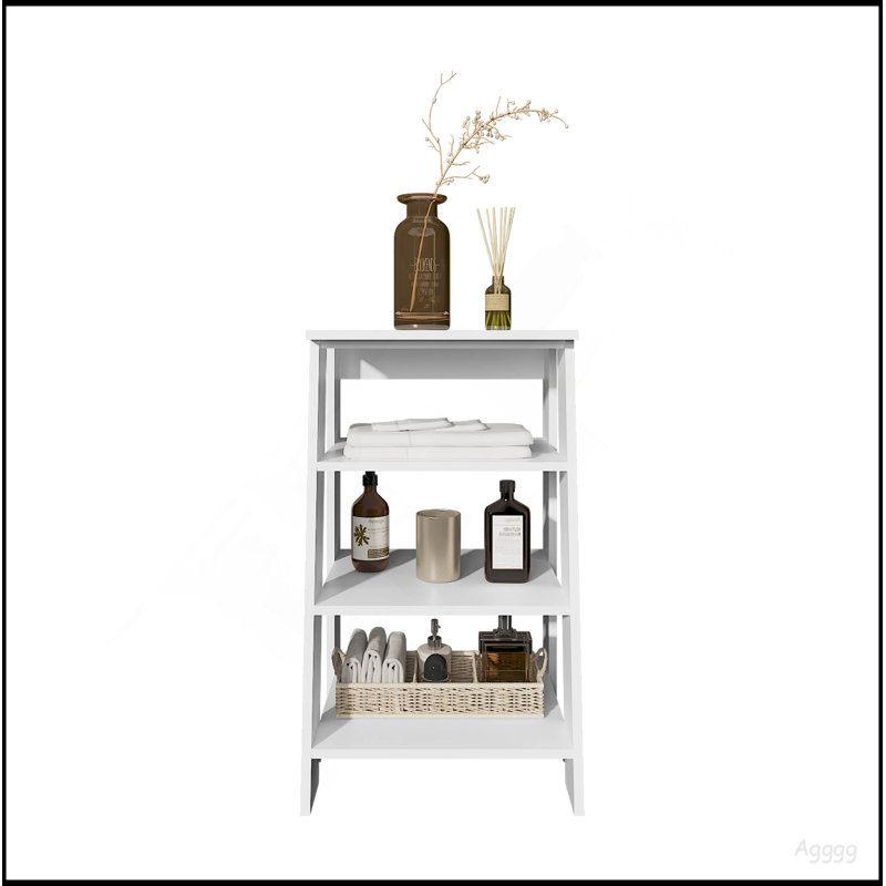 Rangement à tablettes à 4 niveaux pour salle de bain, table d'appoint et salon, blanc, Blanc