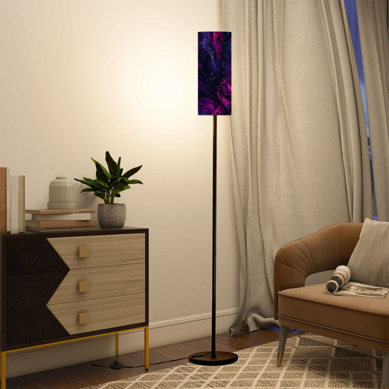  Lampe sur pied 68,5 po à fixation sur pied en métal à intensité variable avec abat-jour en lin et ampoule DEL incluse