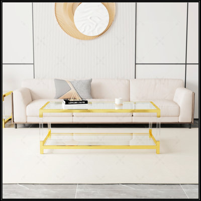 Table basse en métal doré de style moderne minimaliste avec pieds en acrylique Cs-1195