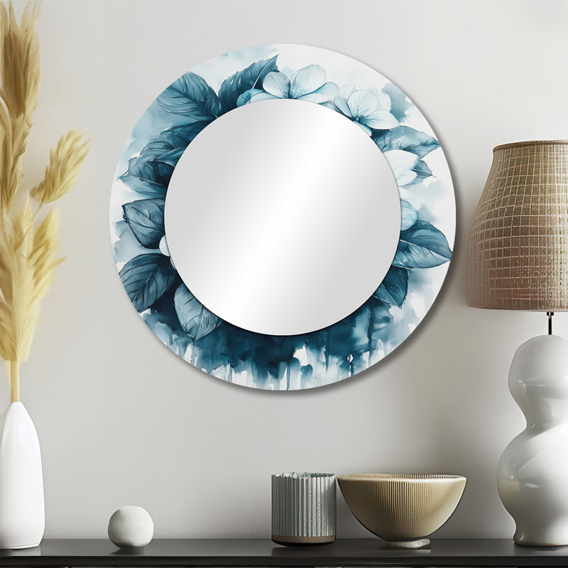 Monogramme d'hortensia monochrome - miroir floral pour décoration murale - imprimé sur métal, 23 po x 23 po