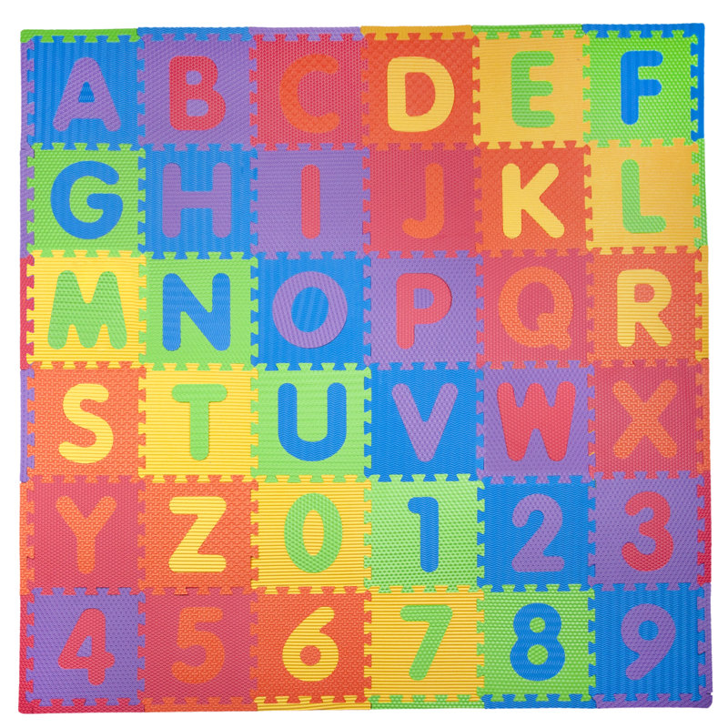 72'' L Interlocking Foam Playmat, 0.4", Multicolored Embossed