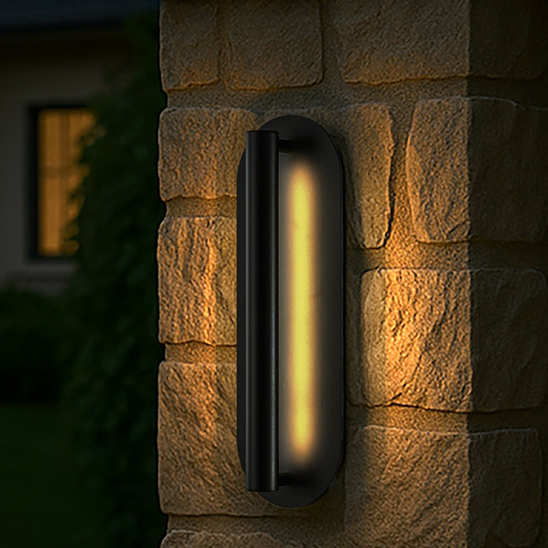 H19" Oval Matte Black 23W Integrated Led Wall Sconce With Acrylic Shade Modern Dusk To Dawn Outdoor Wall Light Waterproof Exterior Light Fixture For Porch  Patio