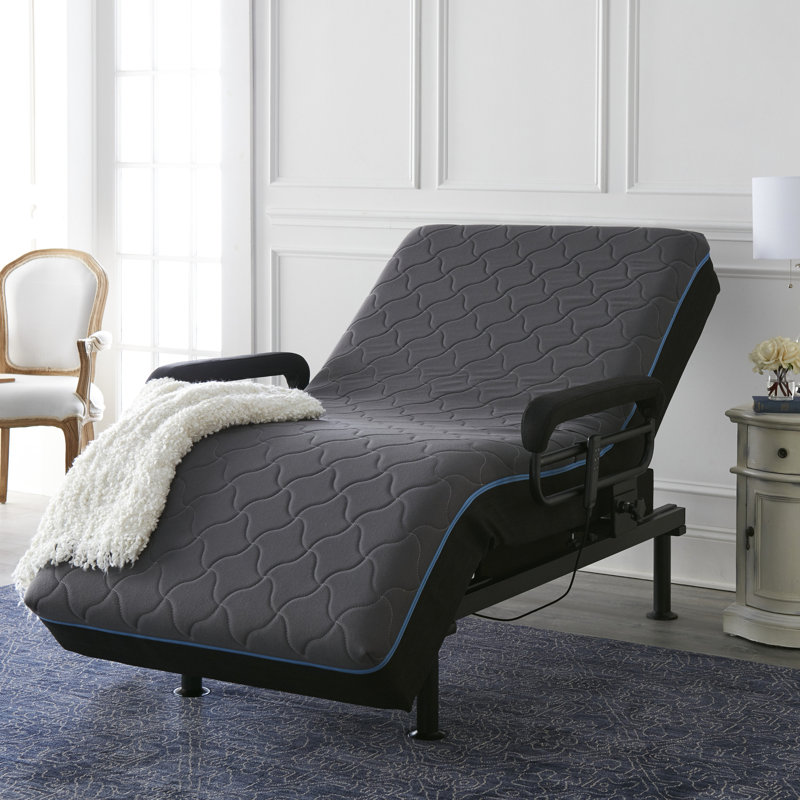 Taille réglable du lit relevable - Matelas en mousse à mémoire de forme avec housse à fermeture à glissière, fonction d'assistance, télécommande câblée, garde-corps rembourrés, charge maximale de 450 lb, métal avec 6 po de levage, support de poids, fabrication bleue