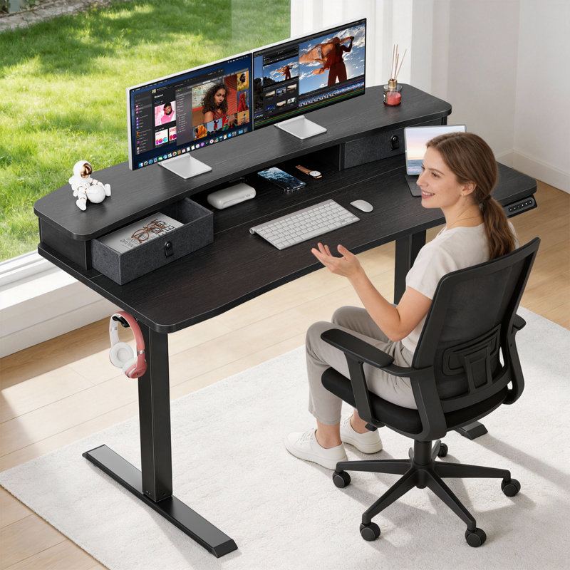 Bureau électrique à hauteur réglable, H 46,4 po x l 47,2 po x P 23,5 po, Noyer / noir