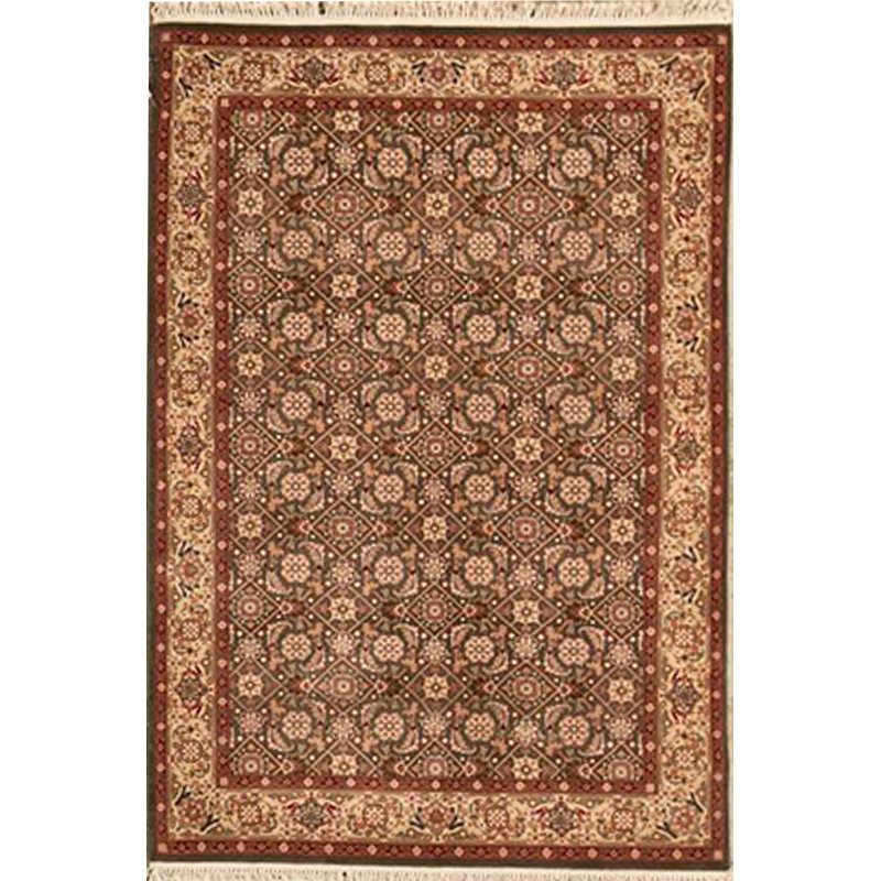 Tapis vert olive de haute qualité noué à la main