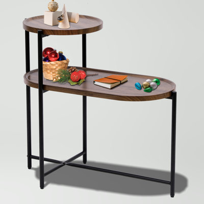 2 Tier Side Table For Living Room And Bedroom With Storage Metal Frame And Wooden Top Sofa Side Table End Table