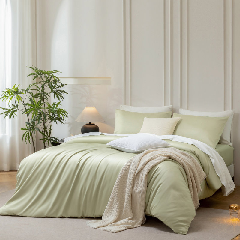 Ensemble de housse de couette MooMee, Housse de couette grand et 2 taies d'oreiller stan, Vert menthe