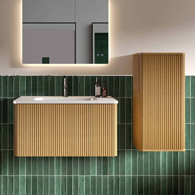 Striped Brushed Floatingbathroom Floating Side Cabinet, Wall-Mounted Storage Cabinet For Small Spaces, Pre-Assembled, Bathroom Storage