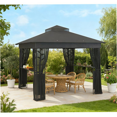 Double Roof Patio Gazebo,Outdoor Gazebo With Shelves And Netting,For Lawn, Backyard And Deck