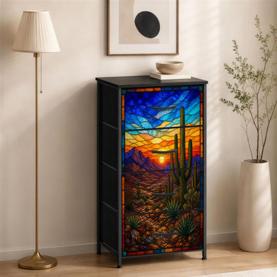 Commode 4 tiroirs pour chambre à coucher Vitrail Western cactus coucher de soleil ciel Désert paysage Saguaro Petite grande commode à vêtements pour commode avec commode