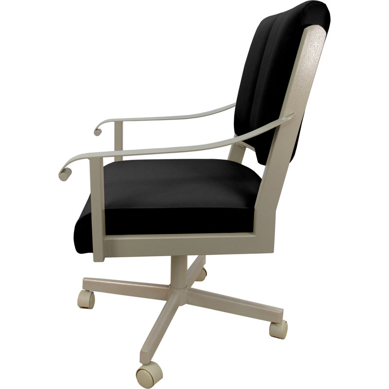Leather Metal Dining Caster Chair Swivel Tilt, Beige, Black