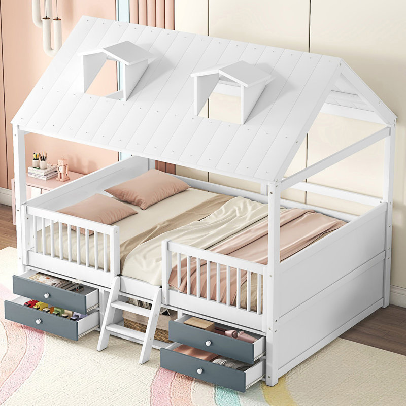 Lit, cadre de lit maison, Blanc, Double
