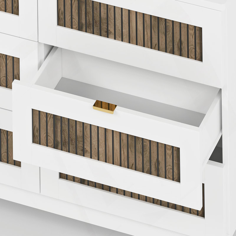 Commode horizontale en bois manufacturé à 6 tiroirs