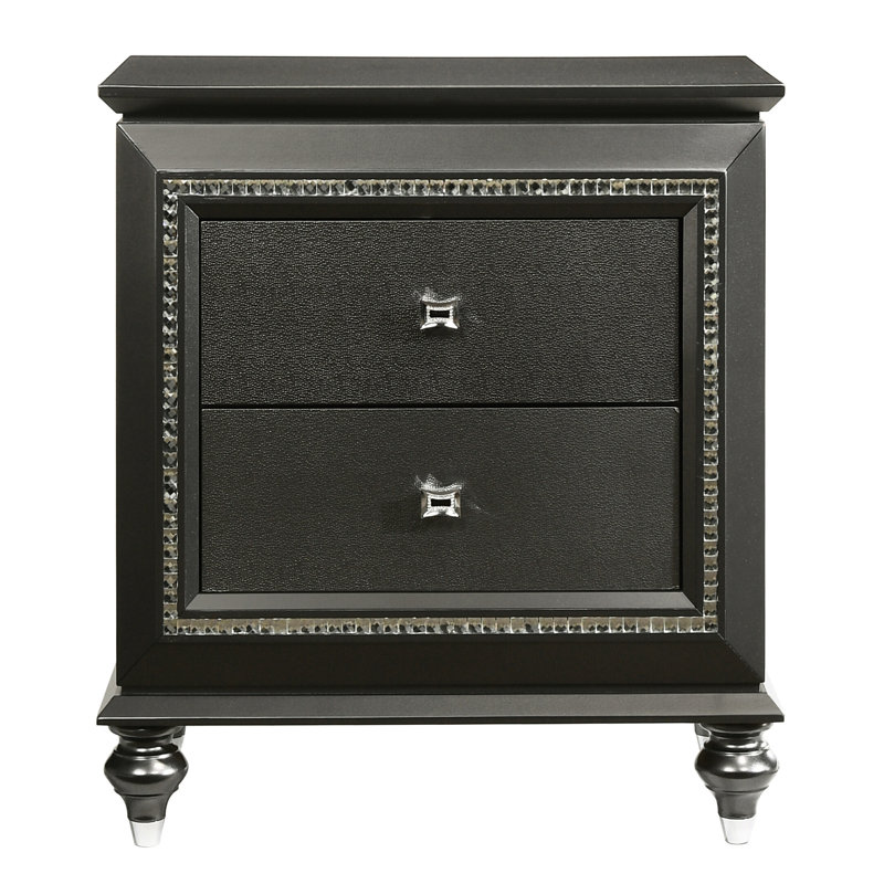 2 Table de chevet grise - Mobilier de chambre à coucher moderne avec finition métallique, arrêts et garniture étincelante