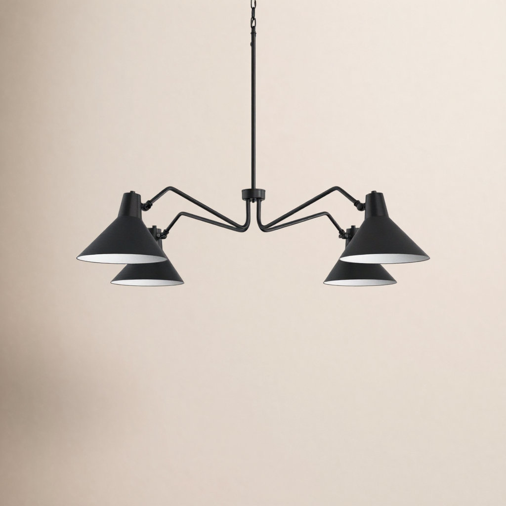 4 - Light Dimmable Chandelier, Matte Black, Black