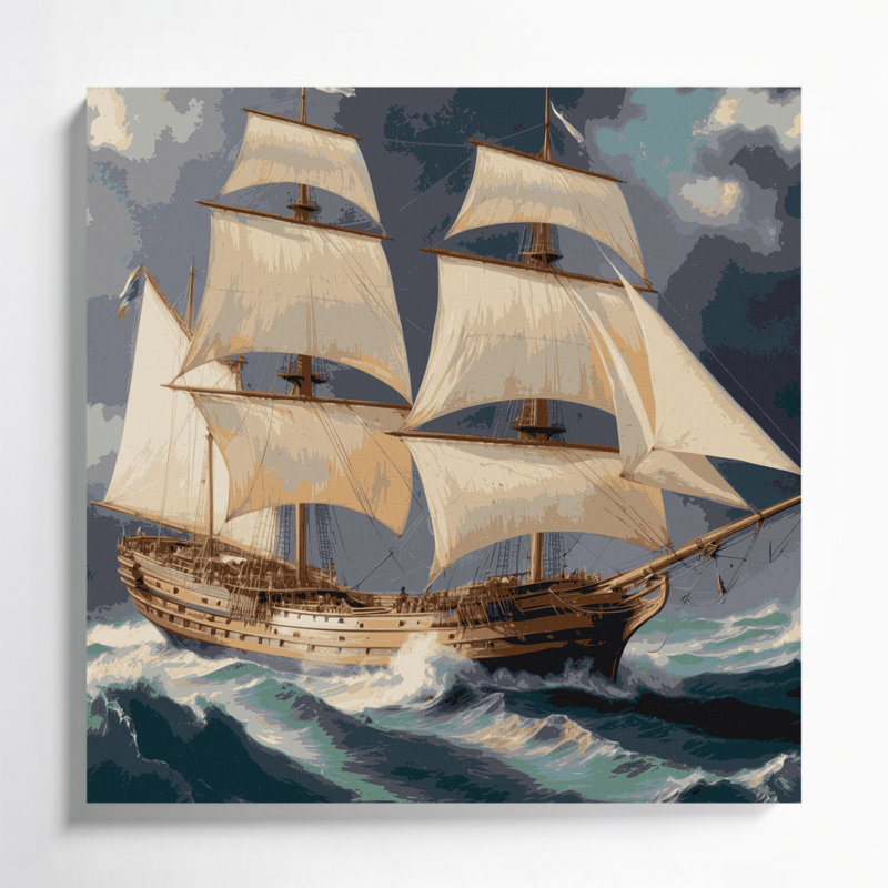 Art nautique gris sur toile nautique, H 16 po x l 16 po