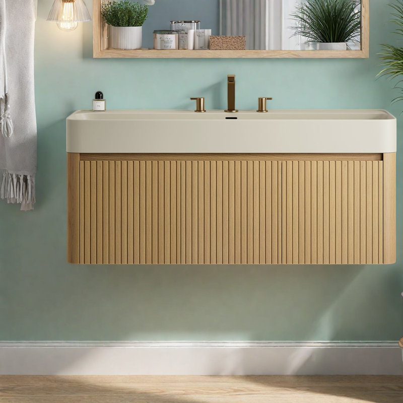 Meuble-lavabo (doit inclure le meuble-lavabo et le lavabo), rangement en bois de 48 pouces, salle de bain flottante moderne
