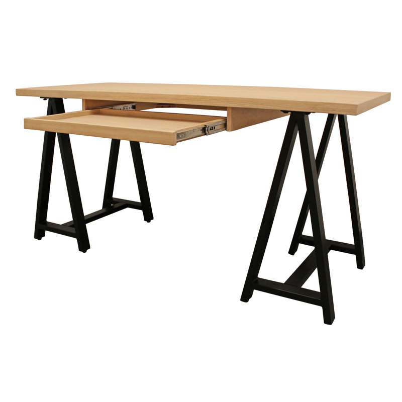 Bureau double caisson en bois massif et en métal Guice