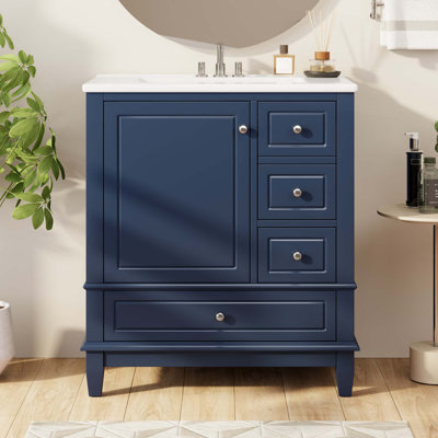 Bathroom Vanity with Sink, One Door with Shelf and Three Drawers, Soft Close Door