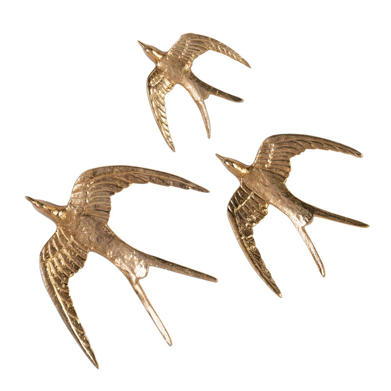 Set Of Three Nickel Birds In Flight, Gold