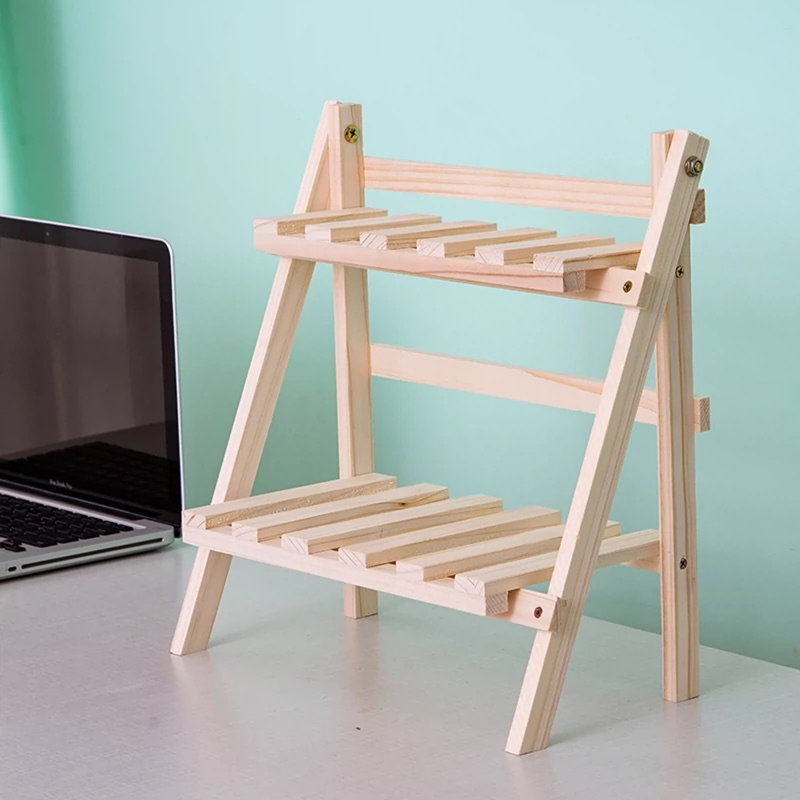 2-Tier Desktop Storage Organizer Countertop Storage Shelf Foldable 2 Tier Ladder