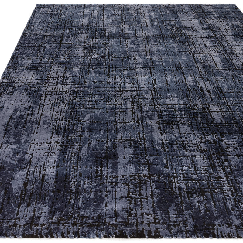 Abrienne Soft Shiny Modern Blue/Black Rug, Rectangle 160 x 230cm