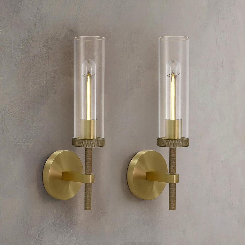 1 -  Light Modern Black Glass Wall Sconces Bathroom Vanity Light Fixtures (set Of 2), Brass