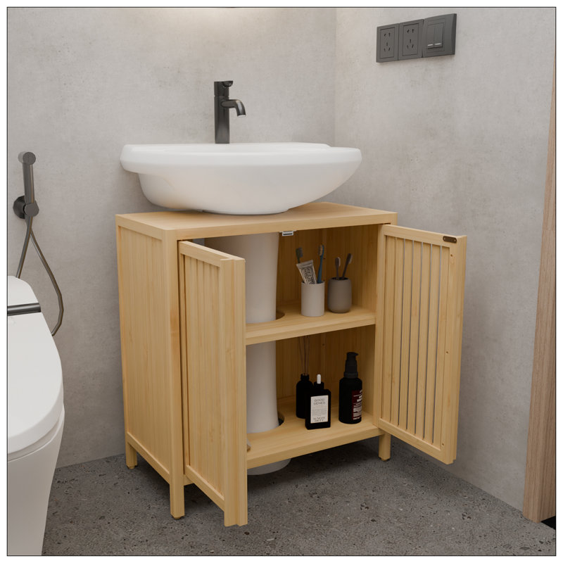 Armoire de lavabo grande capacité en bambou naturel