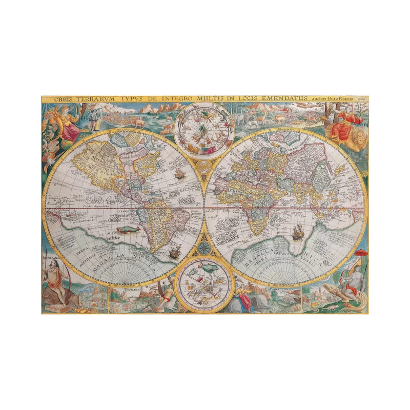 Antique Map Of The World, 1595 - Wrapped Canvas Painting, 20.32 cm H x 30.48 cm W