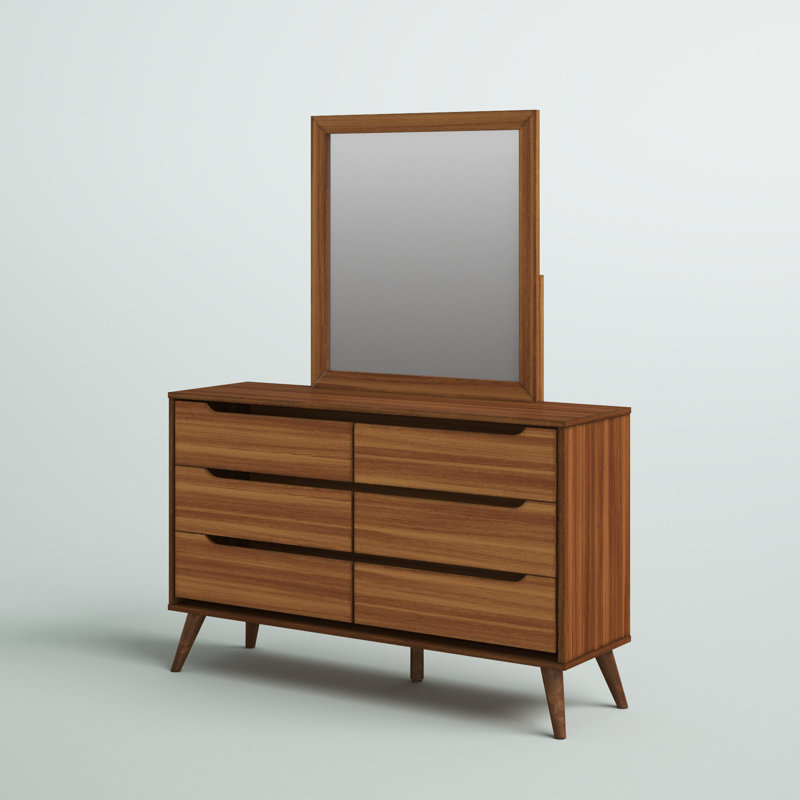 Stalter 58''W 6-Drawer Dresser with Mirror, Oak