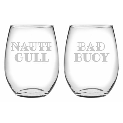 Ensemble de verres à vin sans pied 21 onces 2 pièces nauti goéland et bouée