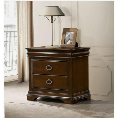 Table de chevet 3 tiroirs avec ports USB, cerisier brun
