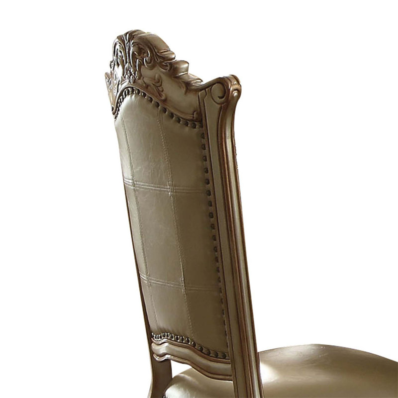 Gold Patina Wood Side Chair with Nailhead Trim
