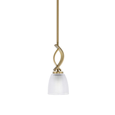 Mini-luminaire suspendu suspendu à la tige Zygi, fini laiton nouvel âge avec verre côtelé transparent de 5 po