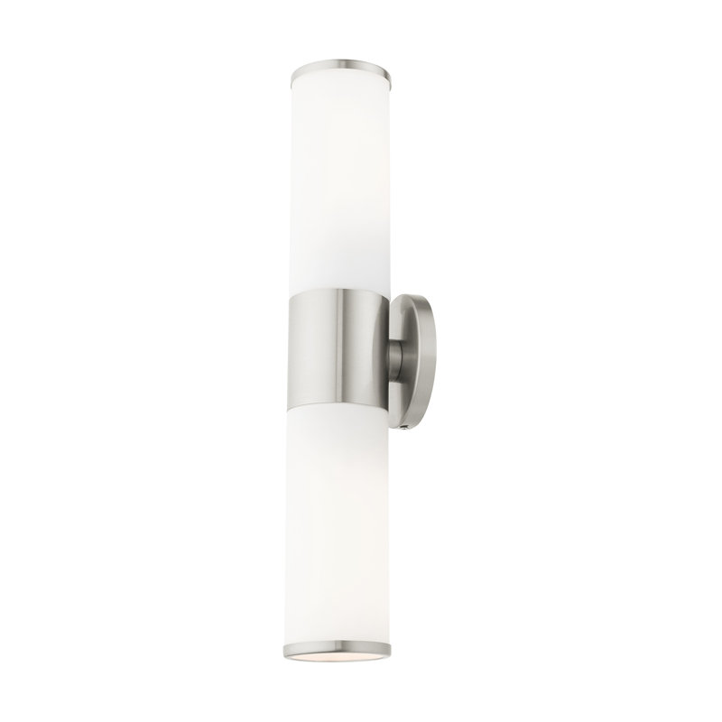 Brushed Nickel 2-Light Vanity with Satin Opal Glass Shades