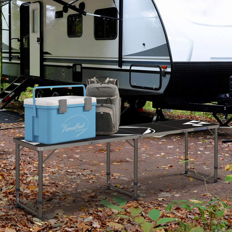 Table de camping en aluminium avec pieds réglables, Black/White
