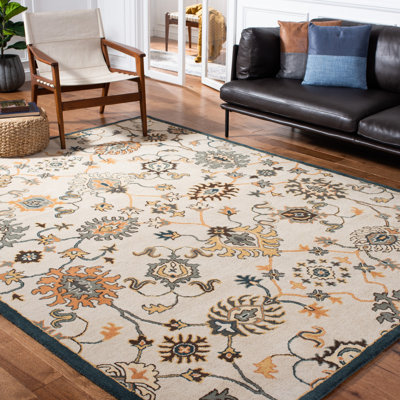 Heritage Hand Tufted Wool/Cotton Oriental Rug in Ivory/Gray