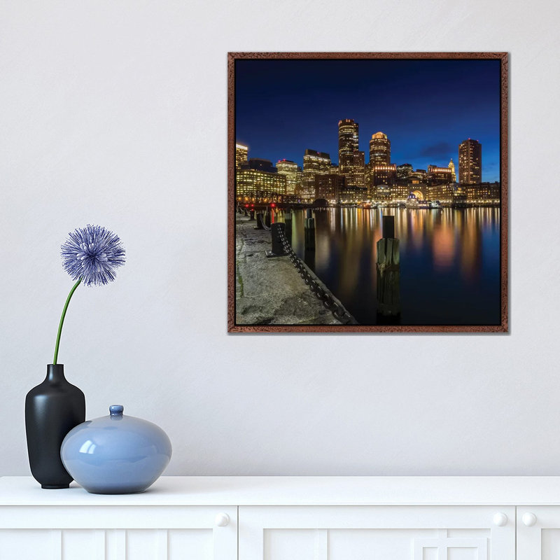 Boston Fan Pier Park View by Melanie Viola - Print on Canvas, Classic Brown Wood Framed, 45.72cm H x 45.72cm W x 3.81cm D