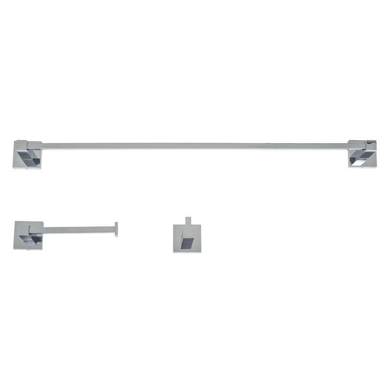 Capri 3 Piece Wall Mounted Brass Bathroom Hardware Set with 24" Towel Bar, Polished Chrome