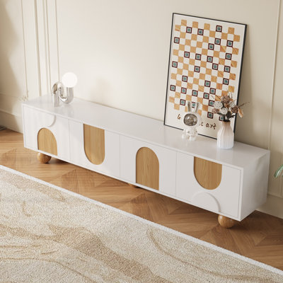 78.7'' W Beige Storage Tv Stand Solid Wood Cabinet For Living Room Five Legs