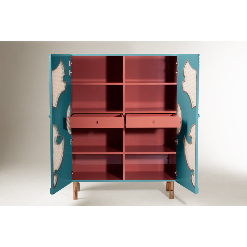 Traje De Luces 47'' Bar Cabinet, Teal/Polished Copper