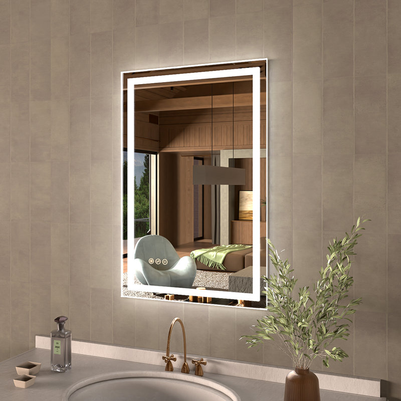 Currin 20 in. W x 30 in. H Rectangular Frameless LED Wall Bathroom Vanity Mirror, 30" x 20"