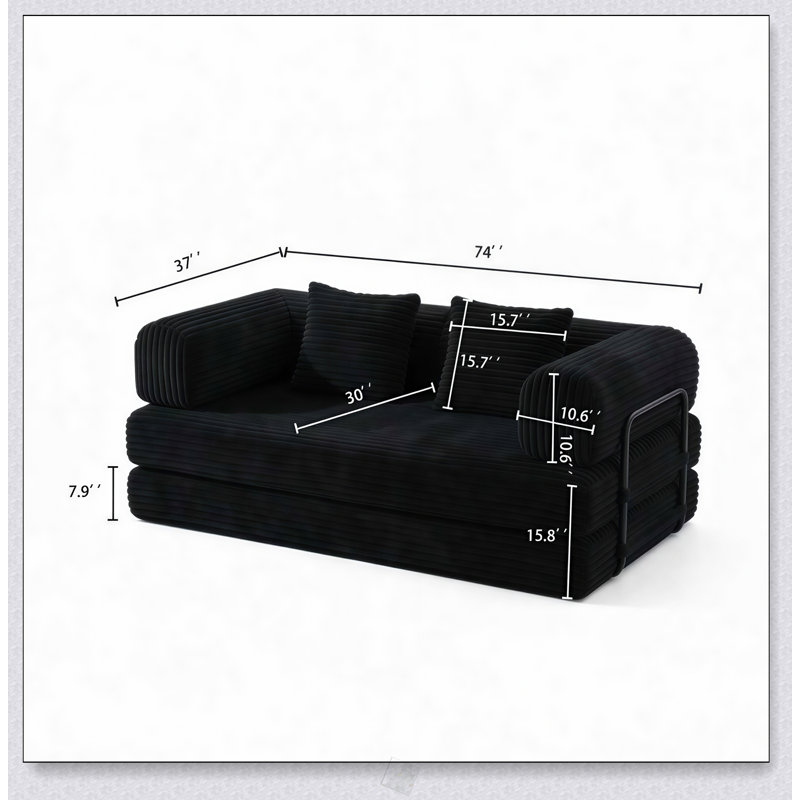Canapé-lit convertible avec oreiller, dossier et accoudoirs, canapé futon confortable pour le salon et la chambre à coucher