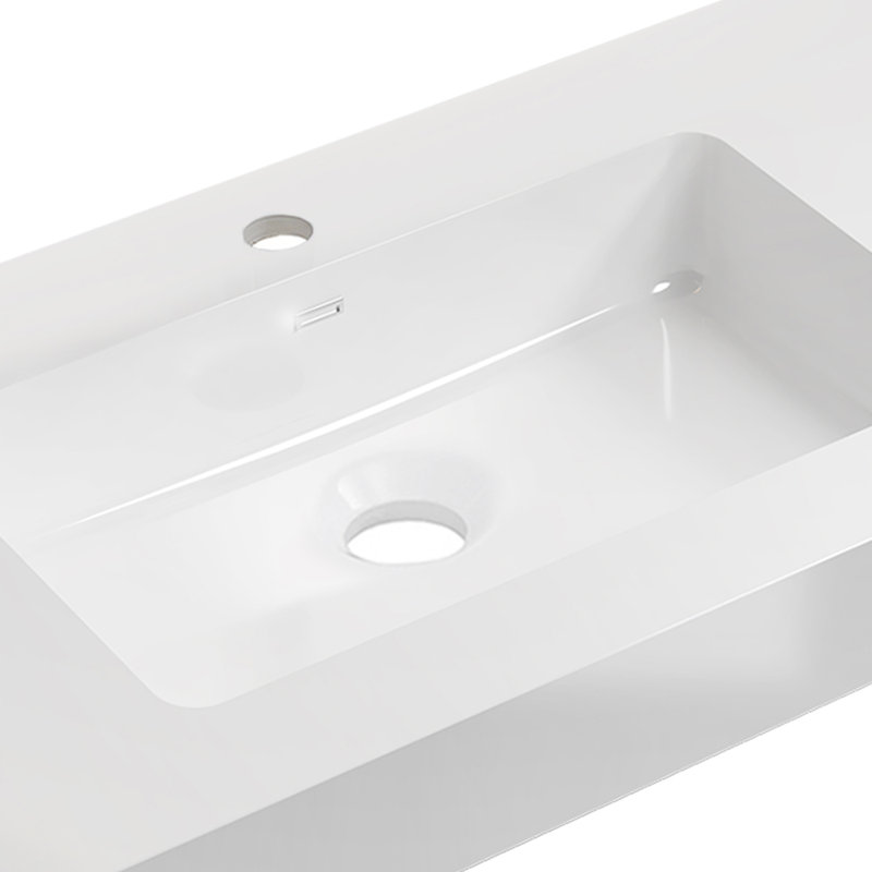 Lavabo intégré à surface solide SANS drain et robinet, couleur blanc brillant