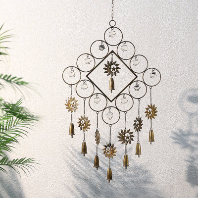 40.4in. Long Bohemian Style Metal Chobe Wind Chimes with Sun & Stars