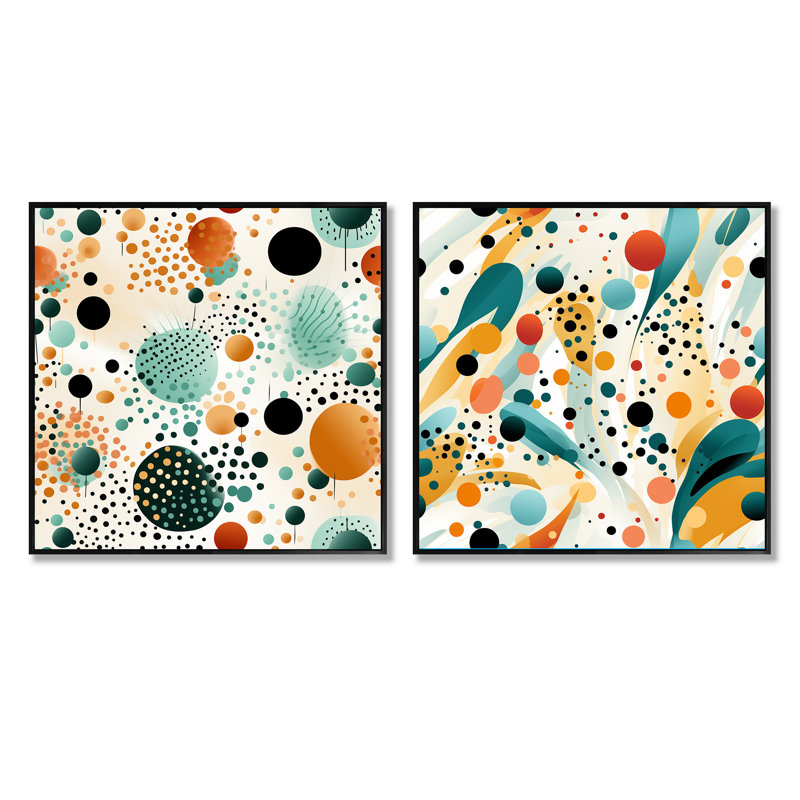 Fashion Yellow And Green Polka Dot - Abstract Collages Square Collage Set Of 2, Black Floater Framed, 16" H x 33" W