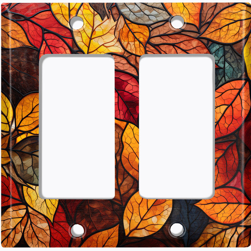 Couvercle de plaque d'interrupteur en métal; Fauteuil à bascule GFI de taille 2 US - image imprimée de feuilles d'automne en vitrail