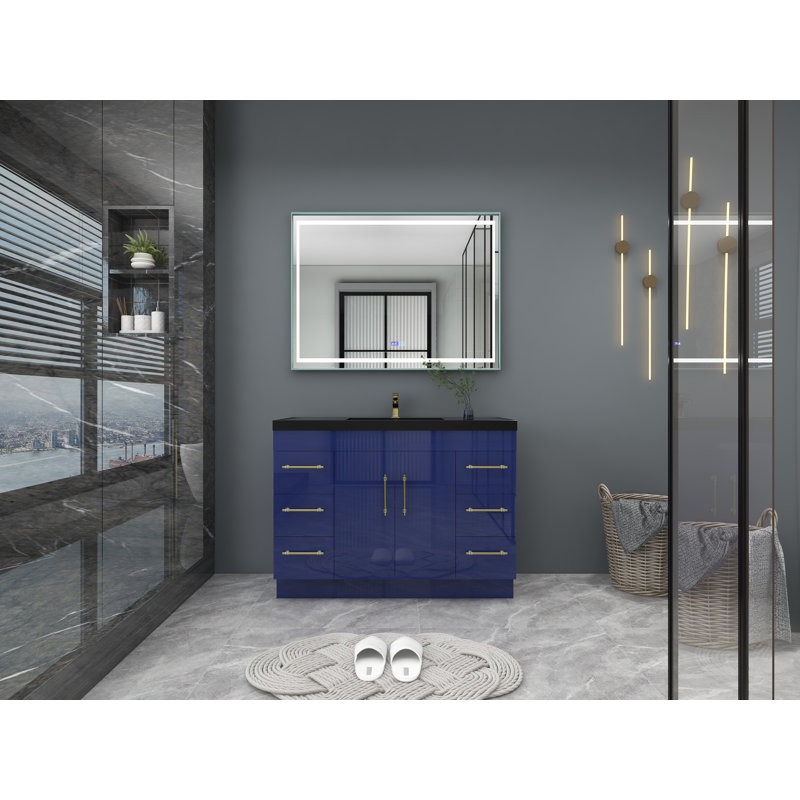 Ensemble de meuble-lavabo simple 48 po Campbell-Johnson, Bleu nuit brillant, Or mat